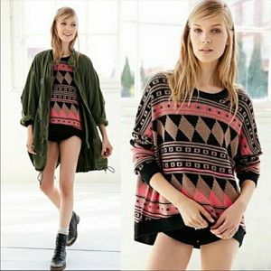 BDG Geometric Pattern Sweater - Pink and Black